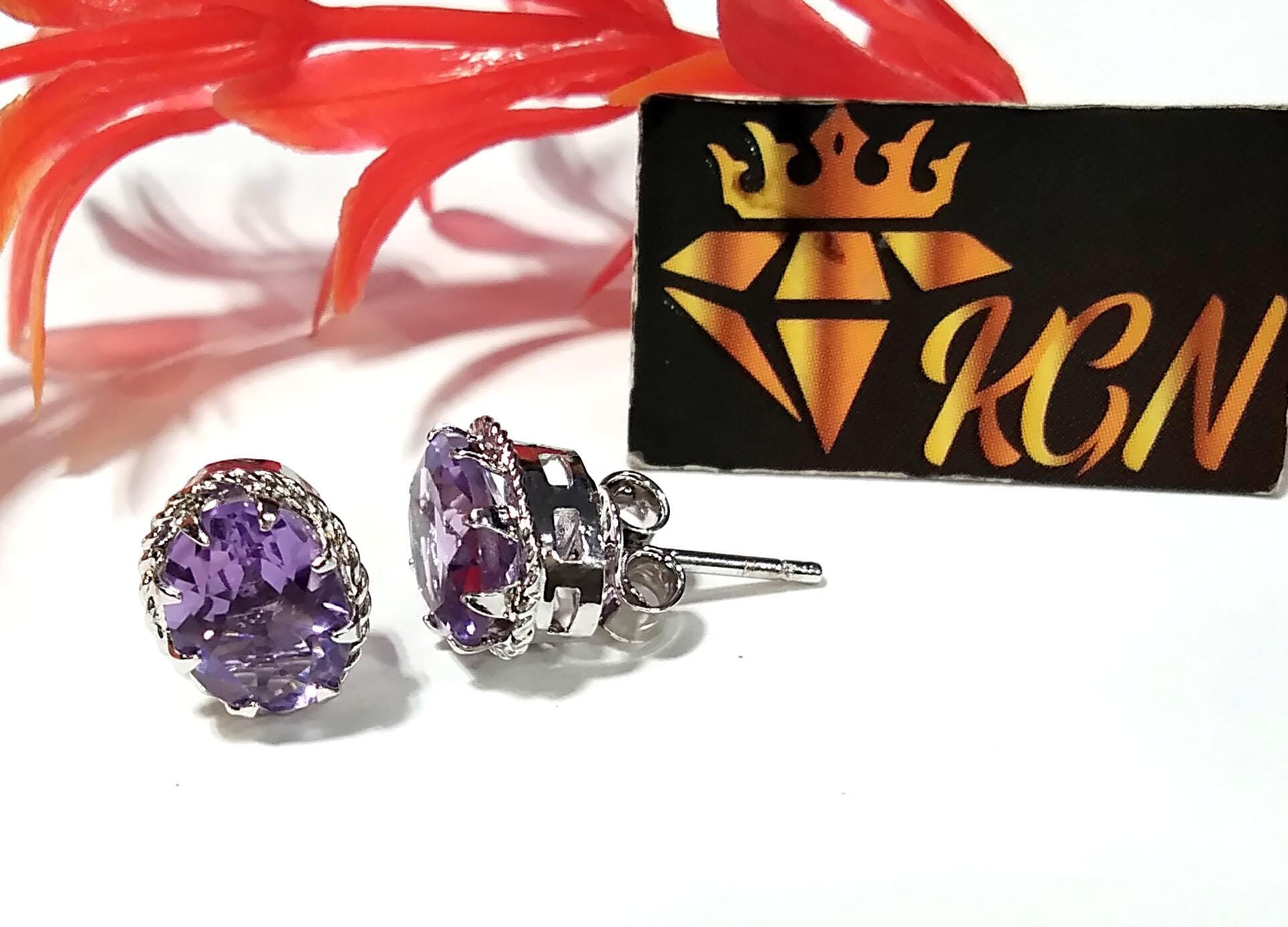 Amethyst Stud Earrings, 925 Solid Starling Silver Earring Jewelry, Natural Amethyst Gemstone Oval Shape Stone Size 9x7mm Gift For Her, Studs